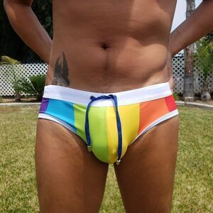 Men's Padded Rainbow Swim Briefs Enhancing Push-Up Cup Size Small